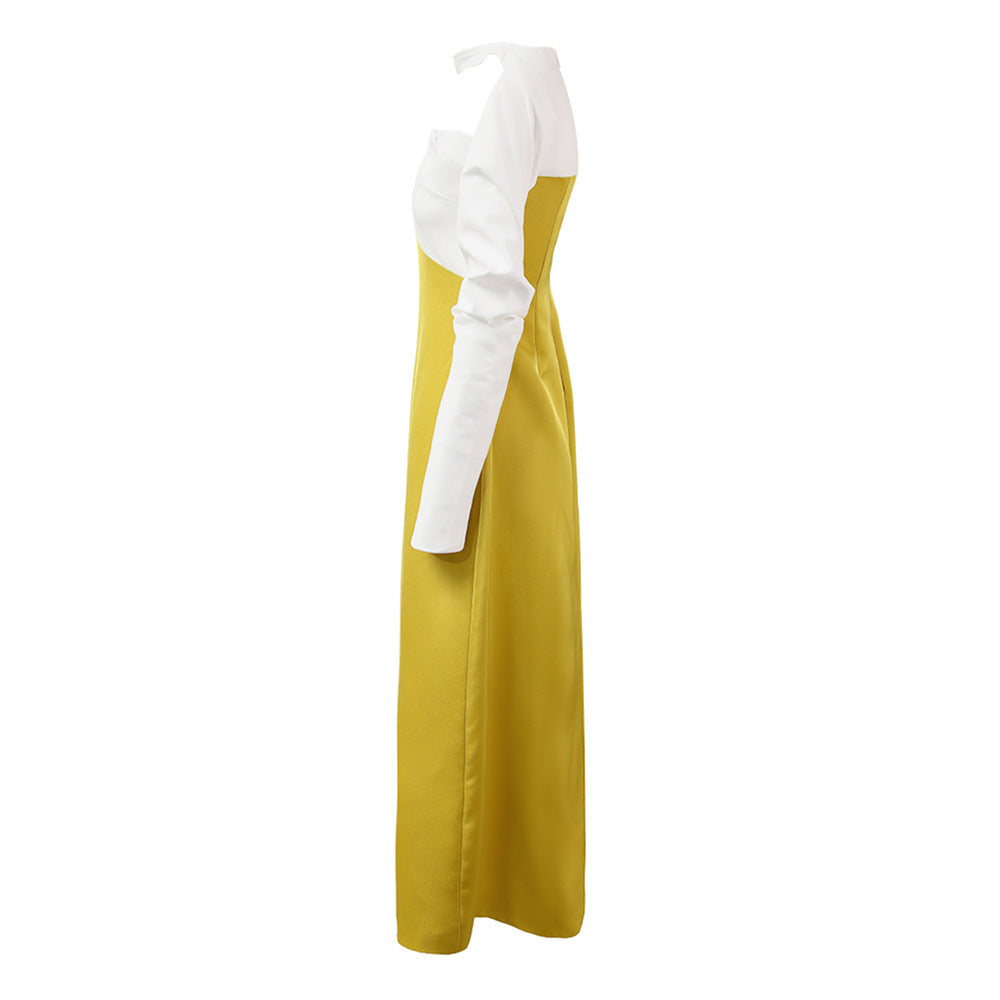 AIIZIE ARLENE YELLOW LONG SLEEVED CUT OUT SILK TAFFETA MIDI DRESS - product image