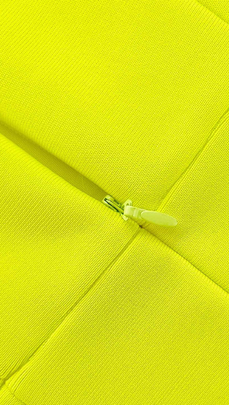 DEEP V TUBE TOP OSTRICH FEATHER HIP-WRAPPED MINI DRESS YELLOW