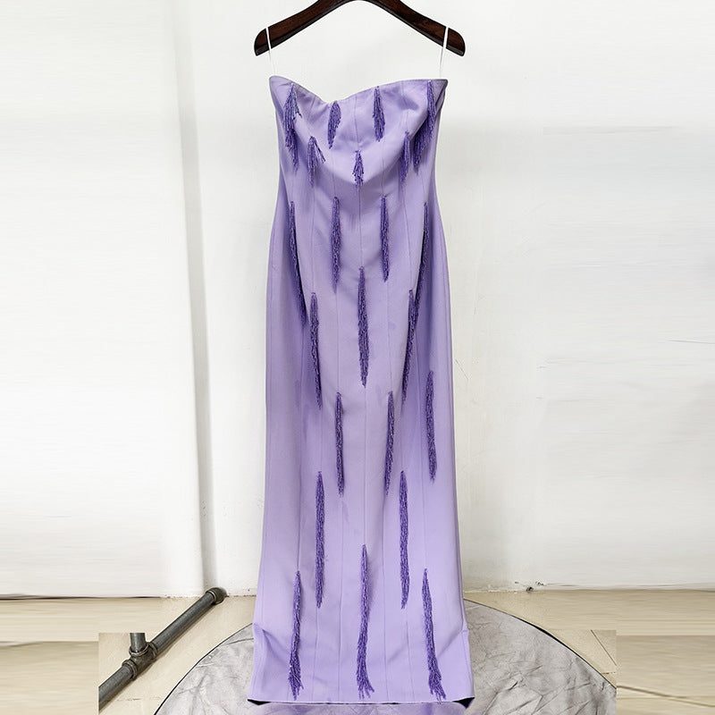 Purple Embellished Off-Shoulder Maxi Dress