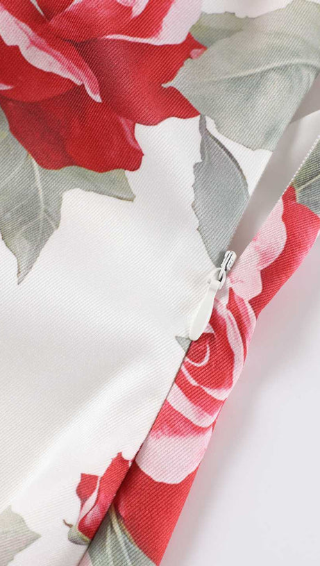 MULTICOLOR FLORAL HALTERNECK HIGH COLLAR MAXI DRESS