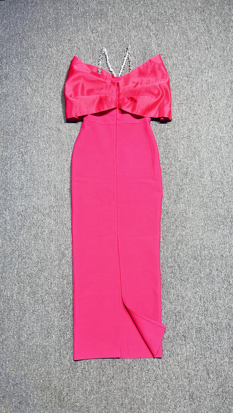 FUCHSIA FANTASY RHINESTONE EMBELLISHED OFF SHOULDER DRESS