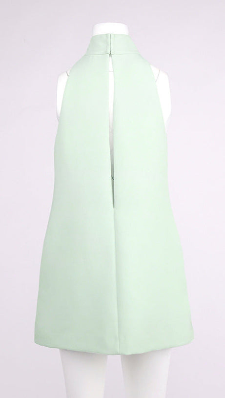 ABITO IN CREPE CON SCOLLO A V, SCHIENA SENZA TAGLIO E HALTER - CELADON