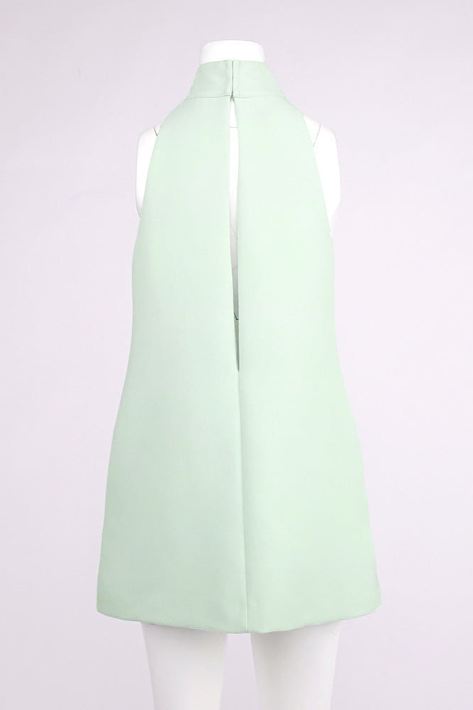 AIIZIE V-NECK CUTOUT BACKLESS CREPE HALTER DRESS - CELADON - product image