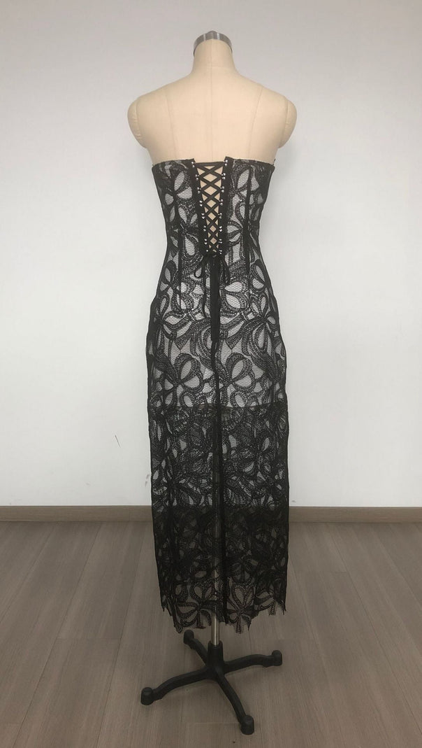 AIIZIE LETITIA STRAPLESS FLOWER EMBROIDERED MIDI DRESS - product image