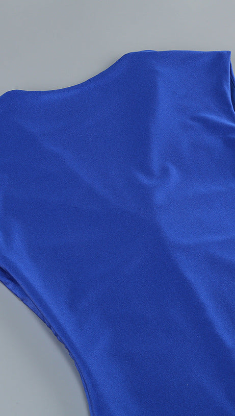 SLEEVELESS DEEP V NECK SHIRRED FRONT FISHTAIL GOWN