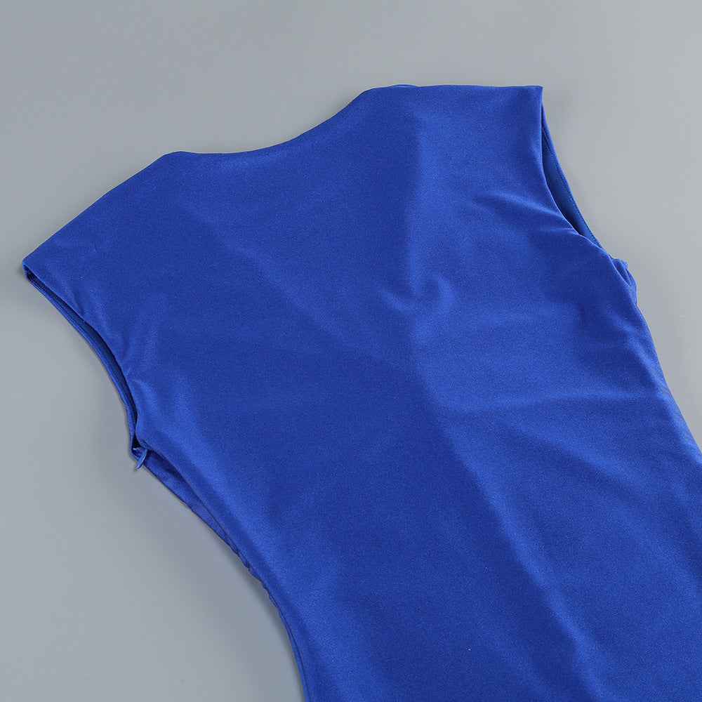 AIIZIE SLEEVELESS DEEP V NECK SHIRRED FRONT FISHTAIL GOWN - product image