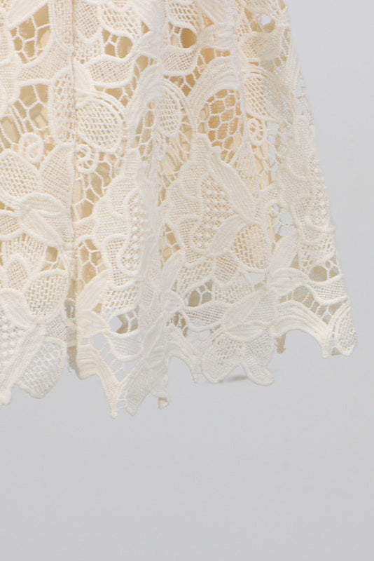 LACE HOLLOW SLEEVELESS MINI DRESS IN YELLOW