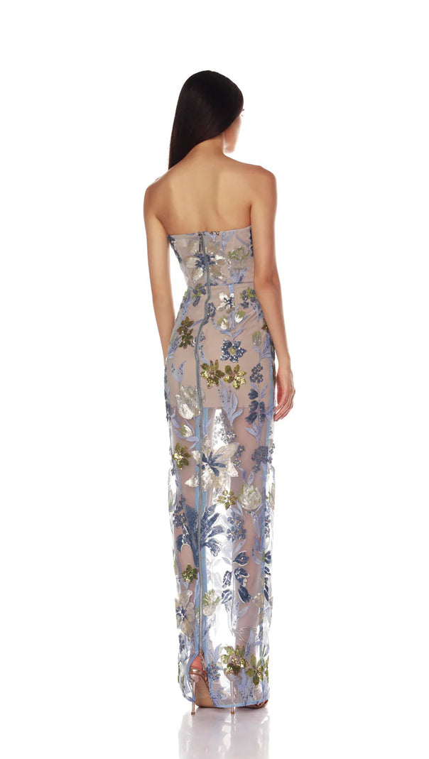 AIIZIE OFF-SHOULDER WITH 3D MESH EMBROIDERED SEQUINS MAXI DRESS WHITE - product image