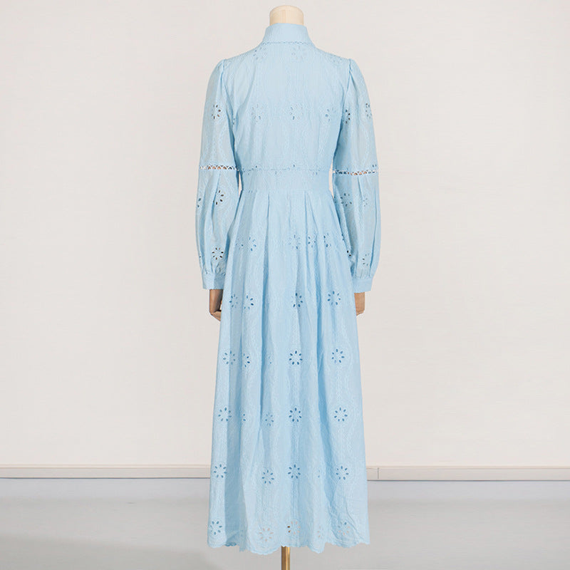 ABITO MIDI RETRO MONOPETTO IN PIZZO CAVO BLU