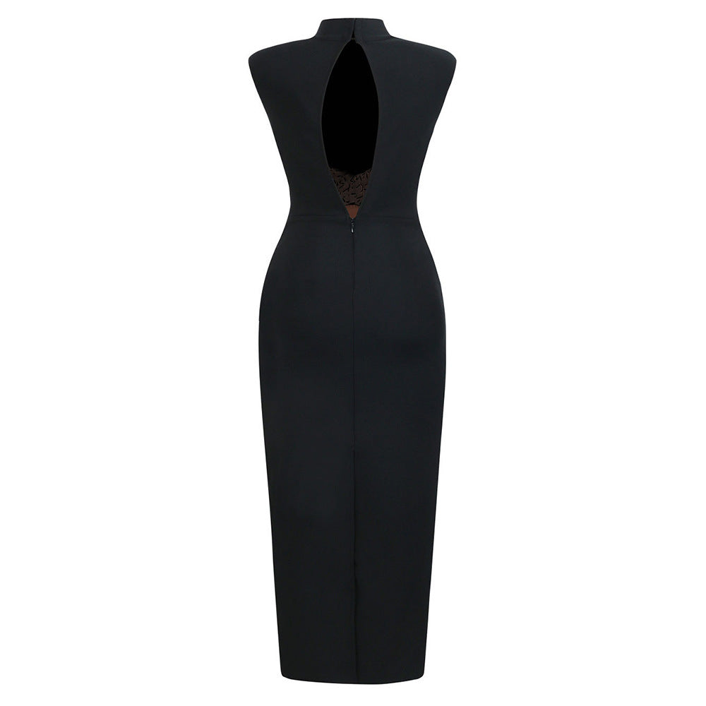 AIIZIE GOLD X BEADS EMBELLISHED BLACK MAXI DRESS - product image