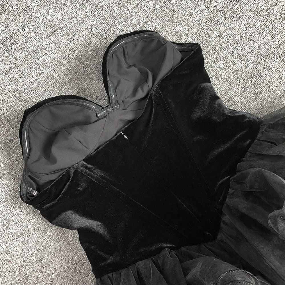 AIIZIE STRAPLESS RUFFLED ORGANZA CORSET MINI DRESS IN BLACK - product image