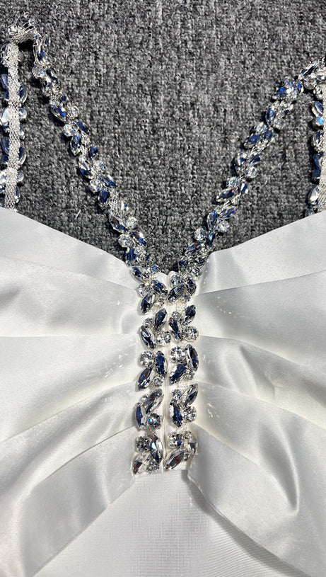 WHITE FANTASY RHINESTONE EMBELLISHED OFF SHOULDER DRESS