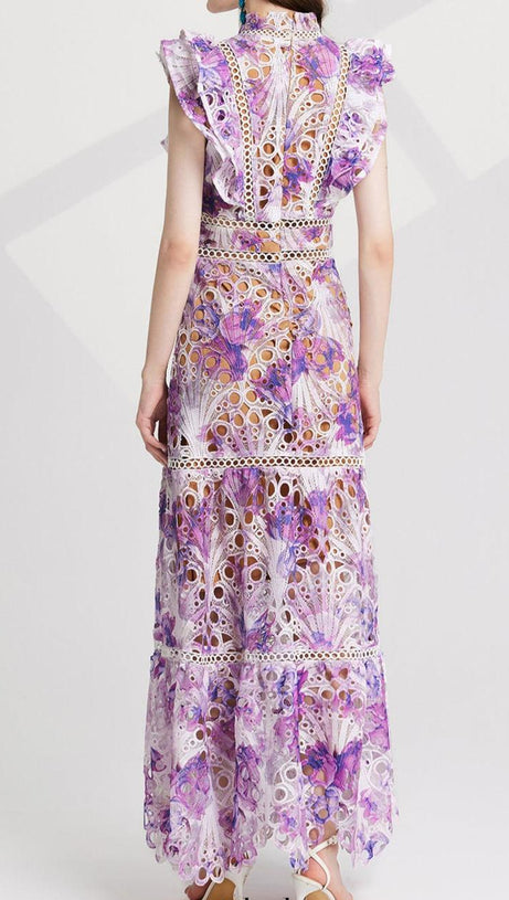 CHLOE HOLLOW OUT FLOWER EMBROIDERY MAXI DRESS IN PURPLE