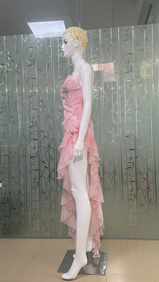 AIIZIE ARES FLORAL-PRINT RUFFLED SILK MIDI DRESS IN PINK - product image