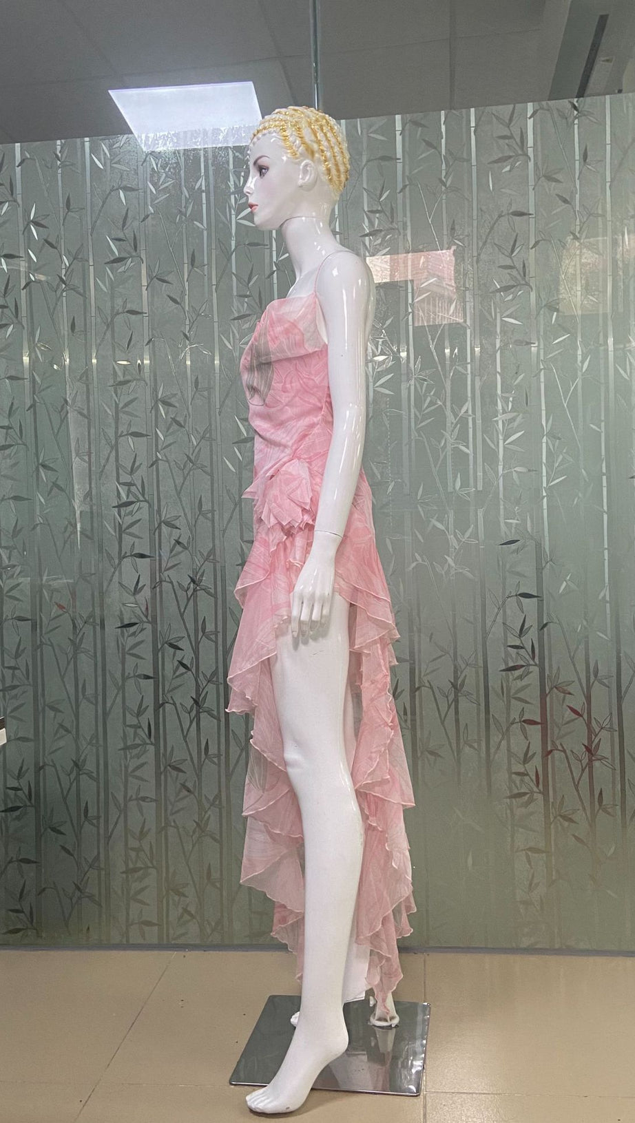 ARES FLORAL-PRINT RUFFLED SILK MIDI DRESS IN PINK