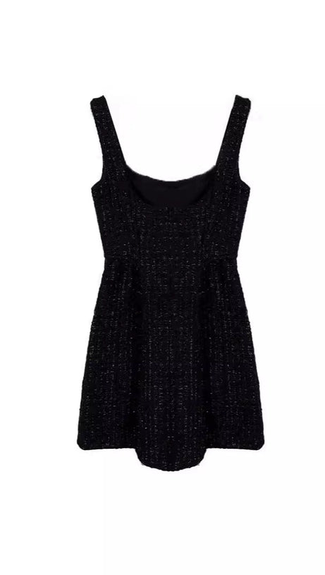 BLACK BOUCLE MINI DRESS