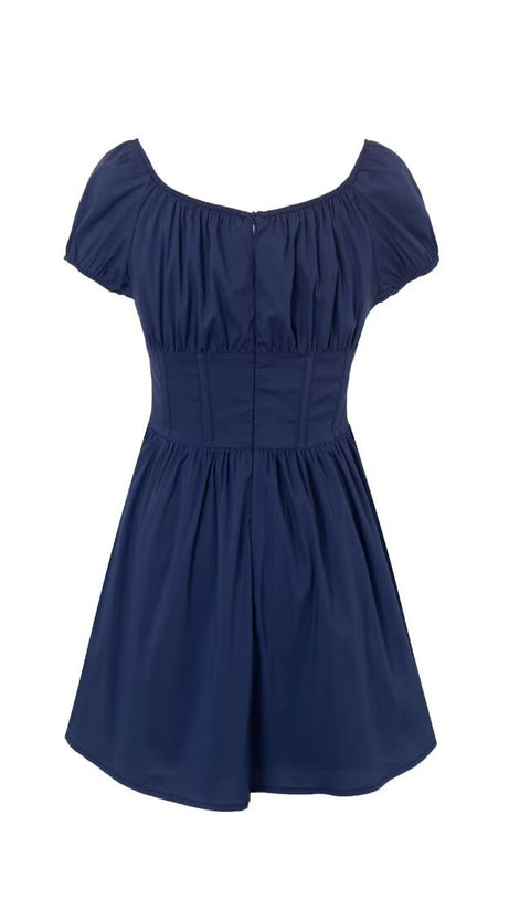 NAVY BLUE GATHERED MINI DRESS