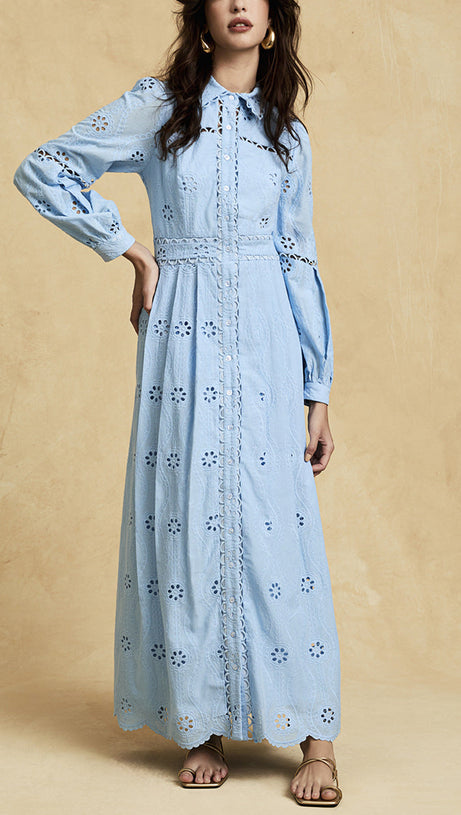 ABITO MIDI RETRO MONOPETTO IN PIZZO CAVO BLU