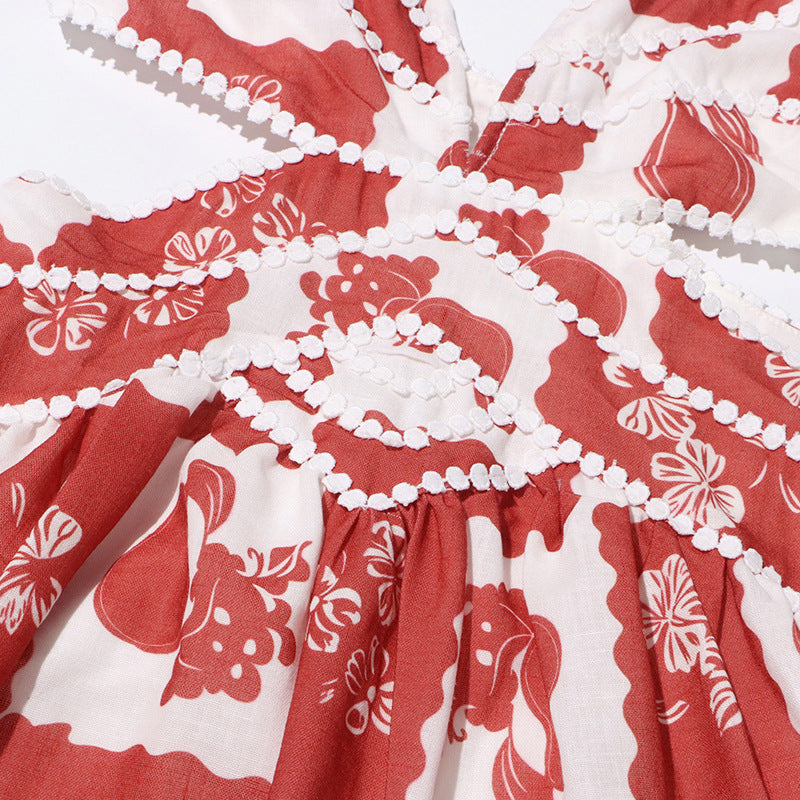 ABITO CON STAMPA MULTICOLORE E SCOLLO A V