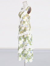 FLORAL ONE SHOULDER LACE MAXI DRESS IN GREEN