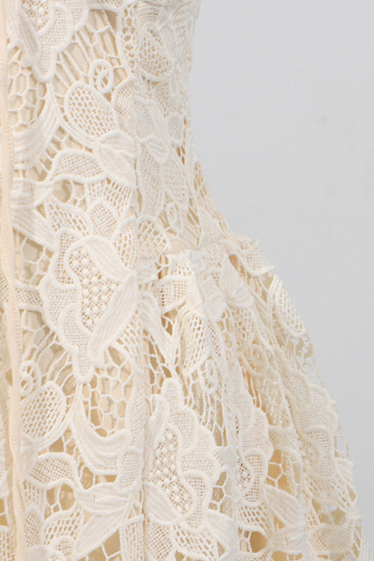 LACE HOLLOW SLEEVELESS MINI DRESS IN YELLOW