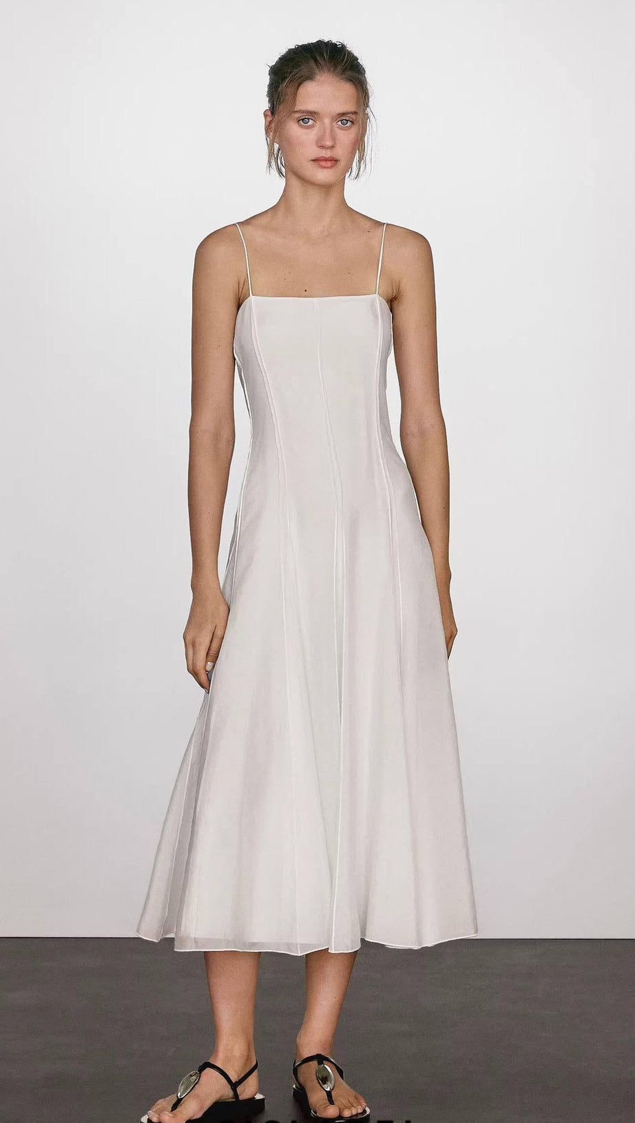 white off-shoulder drape long slip dress
