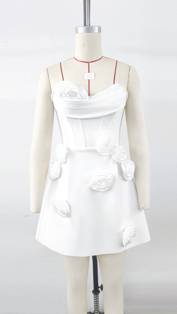 AIIZIE 3D FLOWER EMBELLISHED BANDAGE MINI DRESS - product image