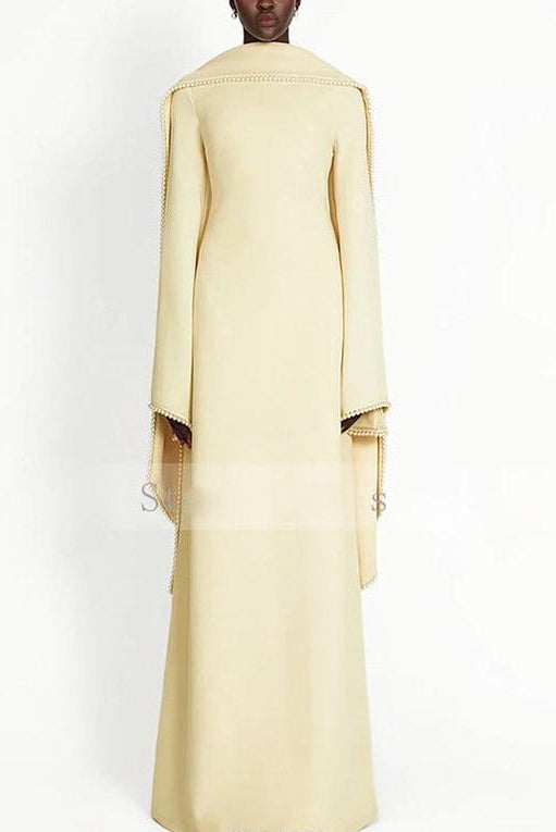 yellow scarf nail bead flared sleeve maxi dress