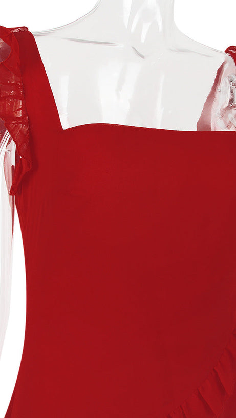 RUFFLE MAXI DRESS IN CHERRY