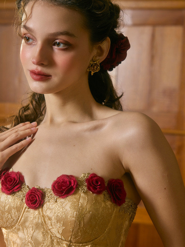 AIIZIE claire Wild Rose Corset maxi Dress - gold / red - product image