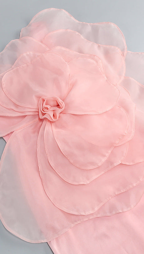 ANDREA MESH FLOWER ONE SHOULDER MIDI DRESS IN PINK