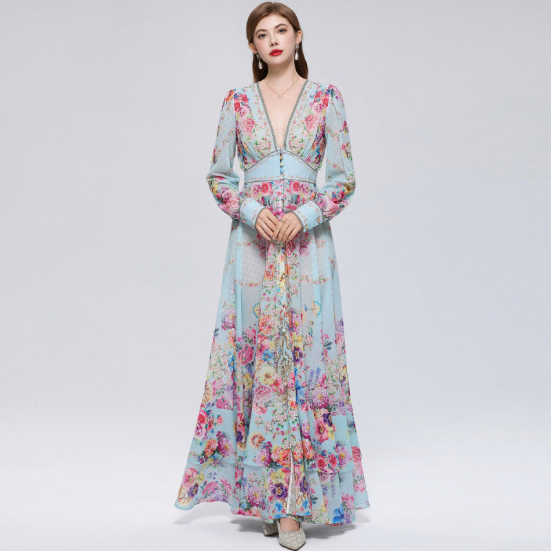xaviera Chiffon mesh A-line printed maxi dress