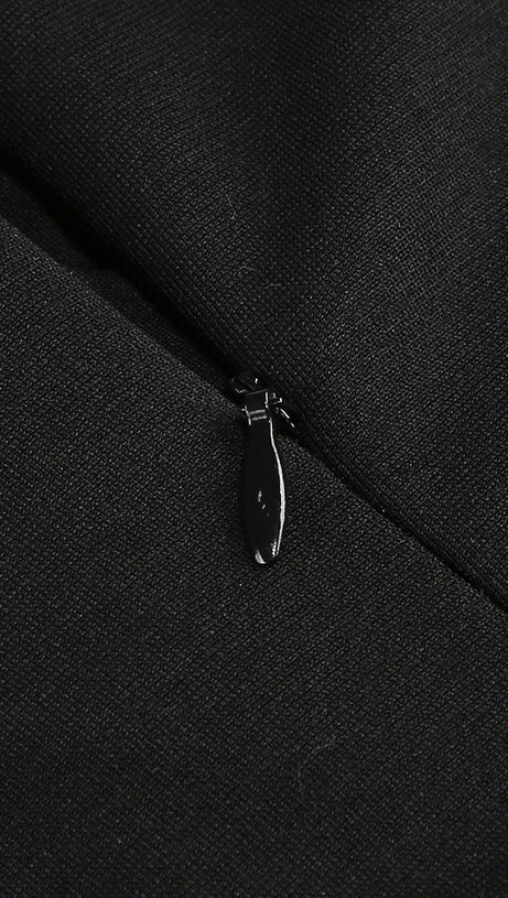 HALTER PEARL CRYSTAL-TRIM GOWN IN BLACK