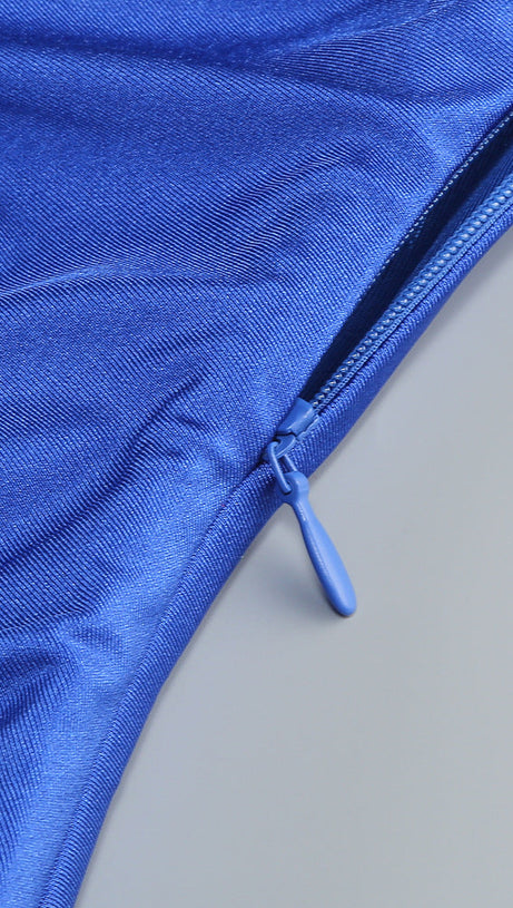 SLEEVELESS DEEP V NECK SHIRRED FRONT FISHTAIL GOWN