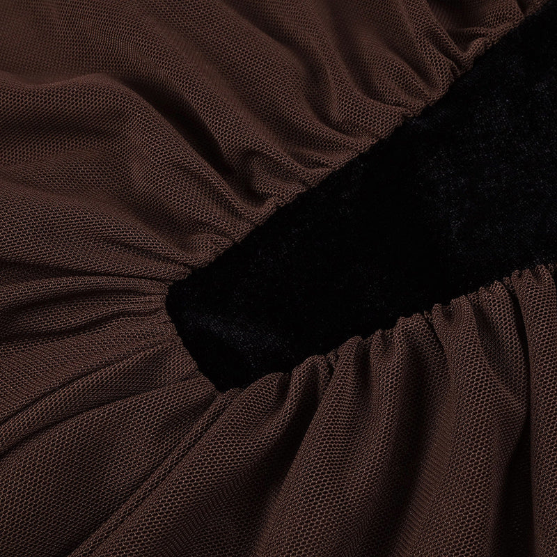velvet mesh patchwork maxi dress in black