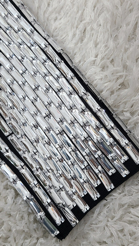 CRYSTAL EMBELLISHMENTS BLACK CRÊPE MAXI DRESS