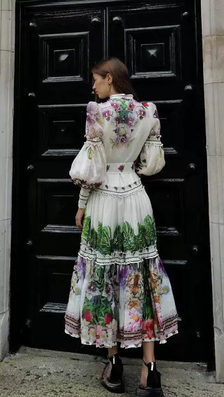 CORNELIA MULTICOLOR FLORAL PATTERN MAXI DRESS