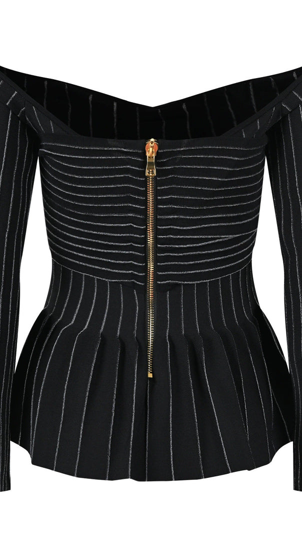 AIIZIE ESTHER KNIT STRIPE RUCHED OFF-SHOULDER TOP - product image