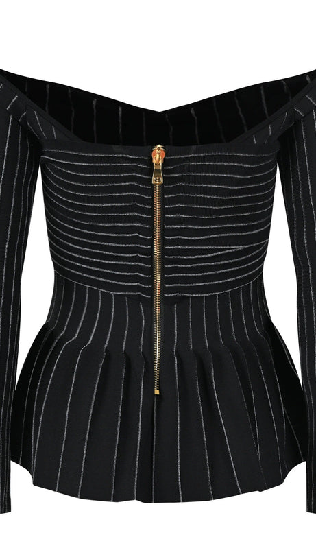 ESTHER STRICK-OFF-SHOULDER-TOP MIT GESTREIFTEN RÜSCHEN