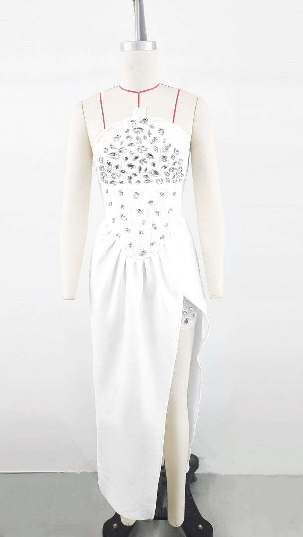 AIIZIE ENID SLEEVELESS DIAMOND SLIT BANDAGE MAXI DRESS WHITE - product image