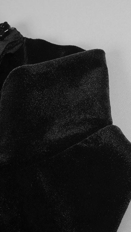 ABITO LUNGO IN PATCHWORK DI VELLUTO E RETE NERO