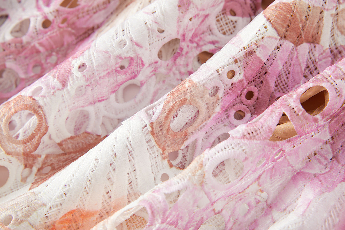 CHLOE HOLLOW OUT FLOWER EMBROIDERY MAXI DRESS IN PINK PURPLE