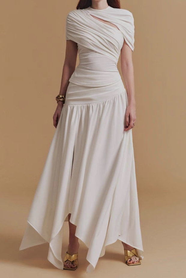 AIIZIE CASSIA ASYMMETRICAL RUCHED TOP MIDI SKIRT SET IN WHITE - product image
