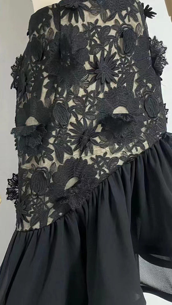 AIIZIE MADGE FLOWER EMBELLLISHED CUT OUT MAXI DRESS IN BLACK - product image