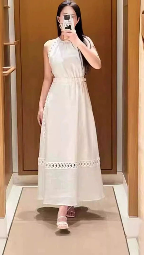 CORALIE HEART LACE MIDI DRESS IN WHITE