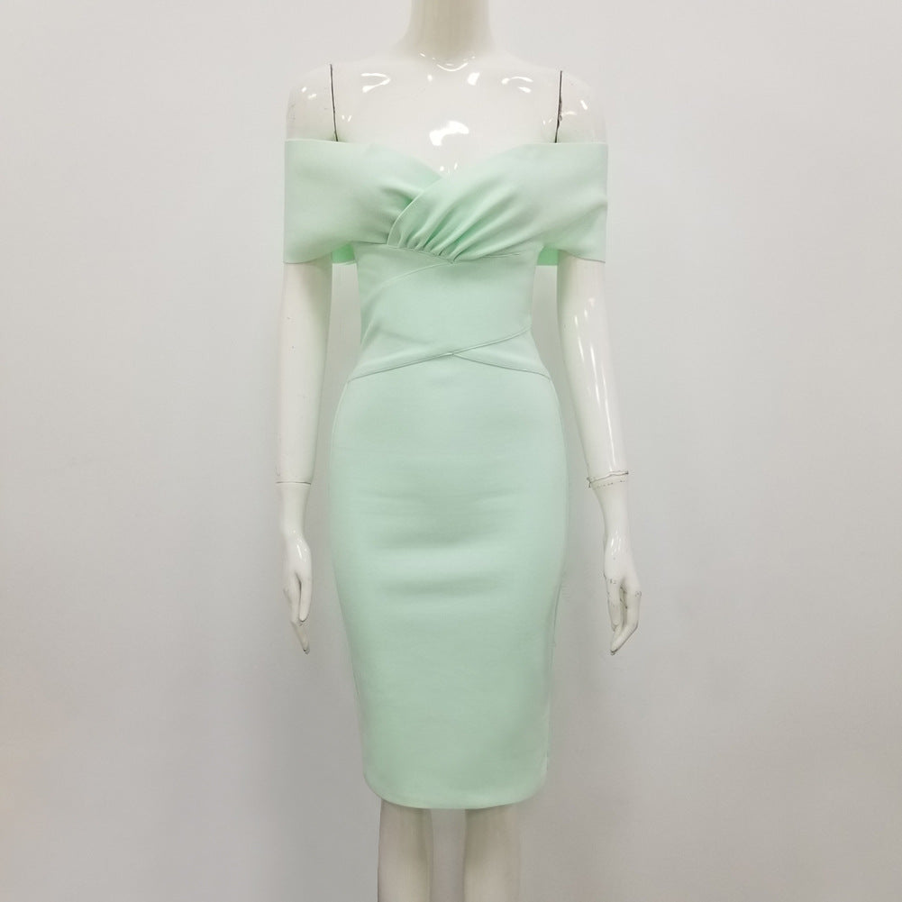 AIIZIE MINT GREEN OFF THE SHOULDER MIDI DRESS - product image