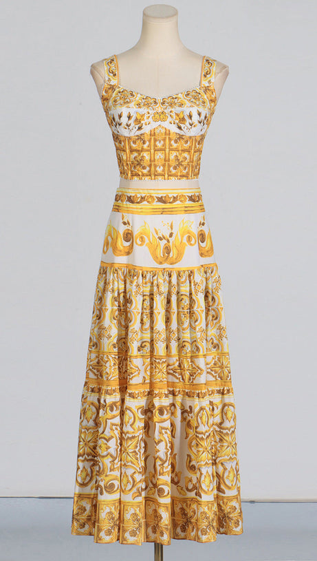 LORRAINE PRINT COTTON POPLIN RUFFLES MAXI DRESS