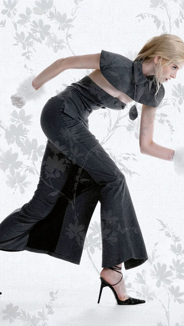Double-breasted strapless sleeveless suit with lapel - grey
