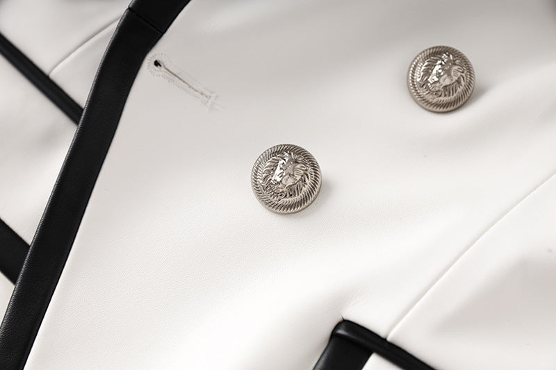 PU LEATHER RHINESTONE BOTTOM BLAZER IN WHITE