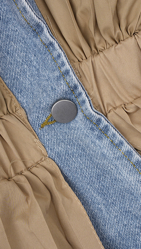 Denim-Tunikamantel mit Patchwork-Rüschen